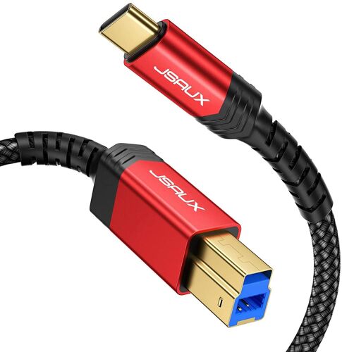 JGD-Câble USB 3.0 B mâle vers USB-C, 3 m USB 3 type B cordon en nylon avec bridé compatible avec station d'accueil, disques durs externes, scanner, etc