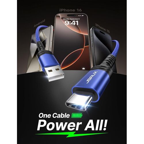 Câble USB Type C [Lot de 4 1M 1M 2M 3M] Câble de Chargeur USB C 3.1A Charge Rapide Compatible avec iPhone 16 15 Pro Max Samsung Galaxy S24 S22 S20 A53 Google Pixel 5 6 XL Xbox Xperia XZ Bleu