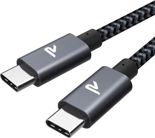 KAL-Câble USB C vers USB C 2m, Câble USB C Charge Rapide 60W Power Delivery pour Macbook Pro, iPad Pro 2018, Samsung S8/S9/S10, Google Pixel - Gris Sidéral