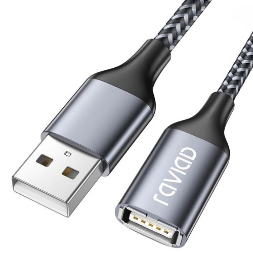 Câble Rallonge USB 2.0 1M, Câble Extension USB 2.0 Mâle A vers Femelle A Nylon Tressé Compatible pour Clé USB, Hub USB, Disque Dur Externe, Clavier, Imprimante, Webcam -Gris
