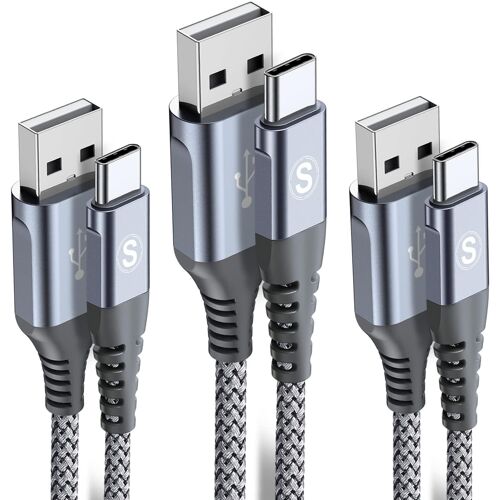 Câble Usb C [1M2M2M,Lot De 3] Câble Usb Type C Charge Rapide Nylon Câble Pour I Phone15 Pro Max,Samsung Galaxy S23/S22/S21,Sony Xperia, Huawei P50/P40,Xiaomi,Google Pixel, Lg, Etc.[CAB9162565]