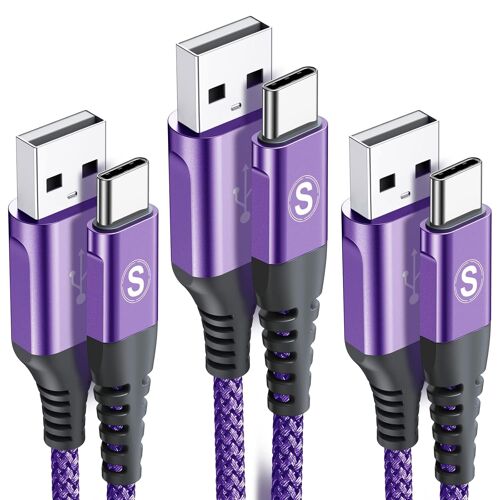 Câble USB C [1m2m3m,Lot de 3] Câble USB Type C Charge Rapide Nylon Câble pour i Phone15 Pro Max,Samsung Galaxy S23/S22/S21,Sony Xperia, Huawei P50/P40,Xiaomi,Google Pixel, LG, etc.