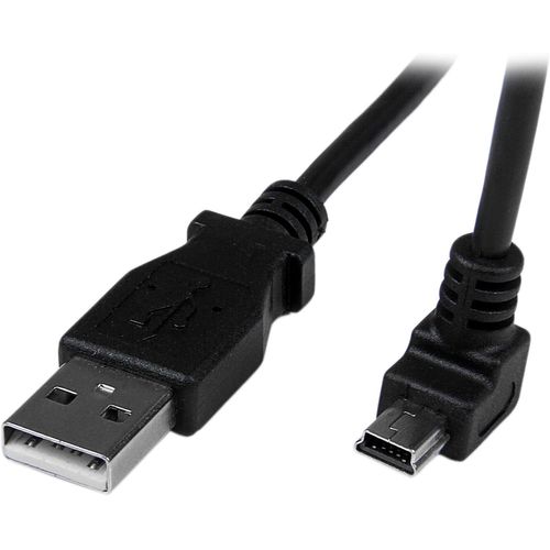 Câble Mini USB 2 m - A vers Mini B coudé 90° vers le bas - Câble USB Mini B Angle Coude vers le bas - Noir 2m (USBAMB2MD)