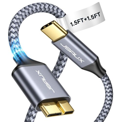 JGD-Lot de 2 Câble USB C vers Micro USB 3.0 Câble Disque Dur Cable Type C mâle vers Micro B mâle pour Disque Dur Externe Toshiba Seagate WD My Passport Elements Toshiba Canvio Galaxy S5-0.5M+0.5M