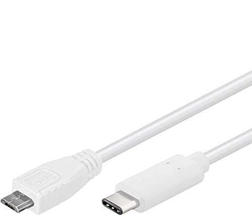 USB-C - Câble de Connexion Micro USB, Câble de Charge Jusqu'à 2,5 W, Câble de Données Jusqu'à 480 Mbit/s, USB Type C Mâle vers Micro USB Mâle, Triple Blindage, Couleur Blanc, Longueur 1 m