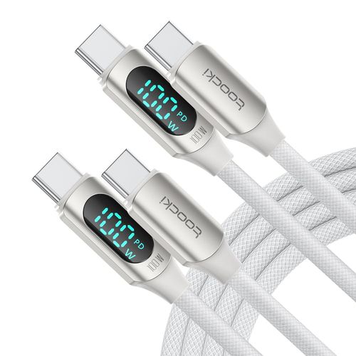 Cables USB C vers USB C 100 W, 2 m [2 pièces] 5 A Câble de charge rapide PD QC5.0 avec écran LED, compatible avec iPhone 16 15 Pro Max Plus MacBook Pro Air iPad Pro Galaxy S24 S23