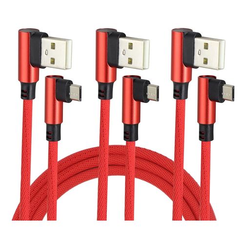 (1Mètre/3Pied Câble Micro USB à 90 Degrés USB 2.0 A Angle Droit Câble de Synchronisation et de Charge Rapide Mâle à Micro Mâle Pour Android,Smartphones et Plus (Rouge/3Pack)