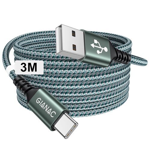 KALANKA-Câble USB C Long [3M] Câble USB C Charge Rapide 3.1A Chargeur C Charge Rapide Nylon Tressé USB C Connecteur Synchro pour Galaxy S21,S20,S10,S,A21,A51,Huawei P40 P30 P20, Redmi,Smartphone