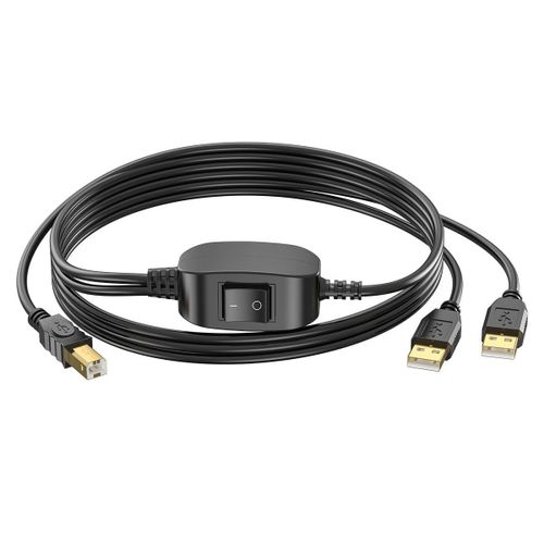 2 câbles d'imprimante USB A vers USB B, répartiteur de cordon d'imprimante 2 en 1 pour deux ordinateurs, USB A vers B mâle vers imprimante USB 2.0 haute vitesse (1,5 m)