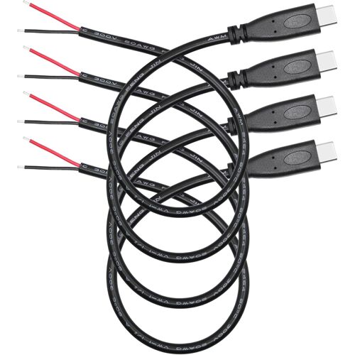 KAL-Lot de 4 câbles d'alimentation courts USB C vers 2 broches - 20 AWG - 5 V - Connecteur USB type C à 2 broches - Pour appareils USB de type C installés ou de rechange