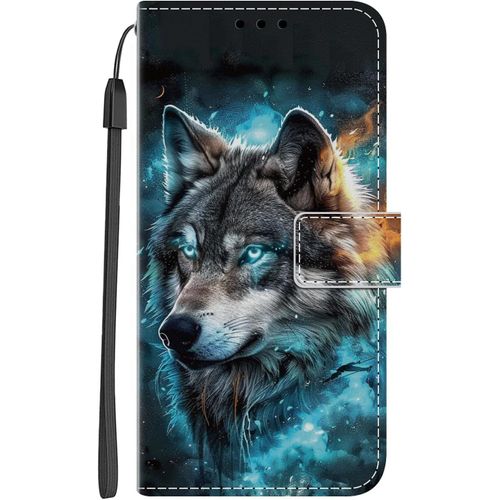 Kal-Coque Pour Samsung Galaxy A15 4g / 5g Protection Pochette Housse Motif Pu Étui En Cuir Portefeuille Flip Case Magnétique Etui À Rabat Antichoc Fente Carte Support Cover, Loup Fantôme