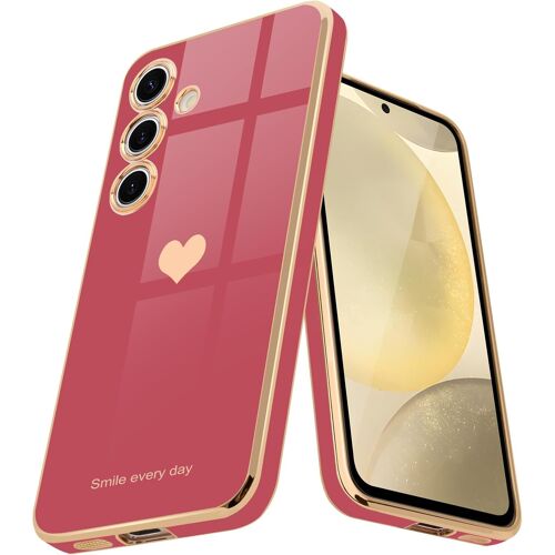 Coque Compatible avec Samsung Galaxy S24 Plus 5G, Jolie Coque de téléphone de Luxe, Protection d'appareil Photo galvanisée, résistante aux Chocs pour S24 Plus 5G, Rouge camélia