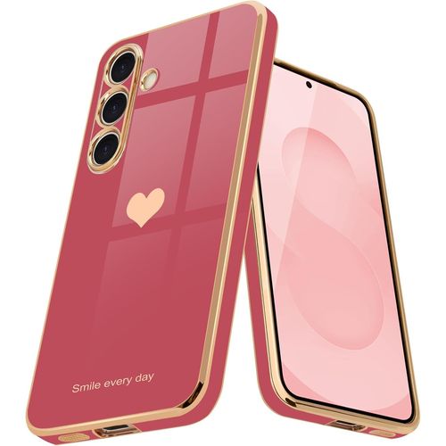 Coque Pour Samsung S25 Plus En Galvanisé Or Avec Motif Coeur D'amour Étui Antichoc Pour Filles Et Femmes Housse De Protection Anti-Rayures Pour Samsung Galaxy S25 Plus, Camélia Rouge