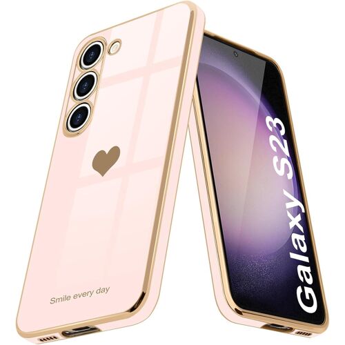 SJZG-Coque Compatible Avec Samsung S23 En Silicone Tpu Galvanisé Or Avec Motif Coeur D'Amour Étui Antichoc Pour Filles Femmes Housse De Protection Pour Samsung S23 (Rose Pâle)