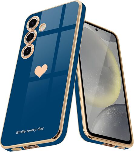 SJZG-Coque Pour Samsung Galaxy S24 5G, Jolie Coque De Téléphone Pour Filles, Protection D'Appareil Photo À Paillettes Galvanisées, Résistante Aux Chocs Pour S24 5G, Bleu Marine