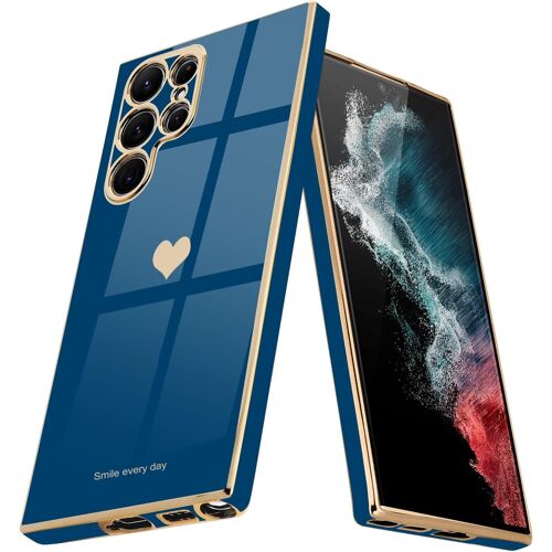 Coque pour Samsung Galaxy S22 Ultra 5G, Jolie Coque de téléphone pour Filles, Protection Luxueuse d'appareil Photo galvanisé, Coque résistante aux Chocs pour S22 Ultra 5G, Bleu Marine