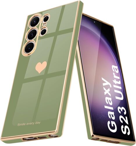 Coque Compatible Avec Samsung S23 Ultra En Silicone Tpu Galvanisé Or Avec Motif Coeur D'Amour Étui Antichoc Pour Filles Femmes Housse De Protection Pour Samsung S23 Ultra (Vert Cla[MAG5295621]
