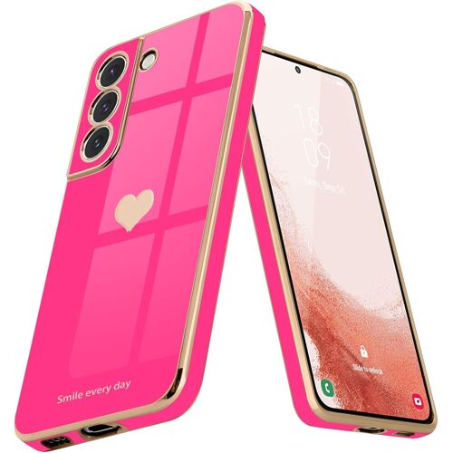 Coque pour Samsung Galaxy S22 5G, Jolie Coque de téléphone pour Filles, Luxueuse Protection d'appareil Photo à Paillettes galvanisées, Coque résistante aux Chocs pour S22 5G, Rose Rouge