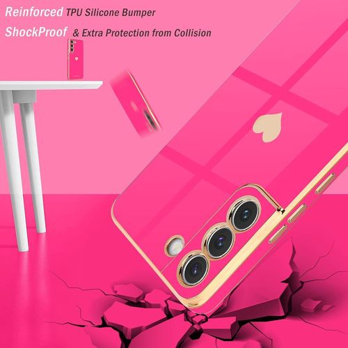 Coque Pour Samsung Galaxy S22 5G, Jolie Coque De Téléphone Pour Filles, Luxueuse Protection D'Appareil Photo À Paillettes Galvanisées, Coque Résistante Aux Chocs Pour S22 5G, Rose Rouge