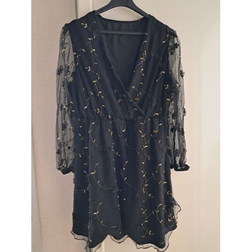 Robe Taille 46 Noir Et Doré Fleurs Tissu