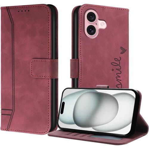 SJZG-Coque Pour Iphone 16, Etui Portefeuille Iphone 16, Protection Etui À Rabat Housse En Cuir Pu Avec Antichoc Tpu [Fermoir Magnétique] Flip Housse Pour Iphone 16 (Rouge)