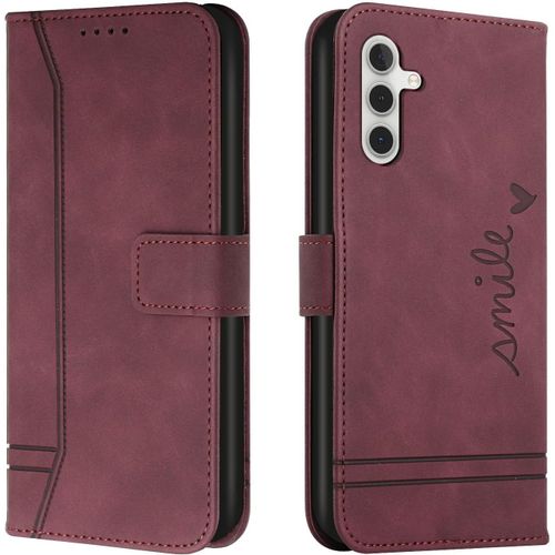 Kal-Coque Pour Samsung Galaxy A55, Coque Samsung Galaxy A55, Protection Portefeuille Etui À Rabat Housse En Cuir Pu Avec Antichoc Tpu Magnétique Flip Pochette Housse Samsung Galaxy A55 (Rouge)