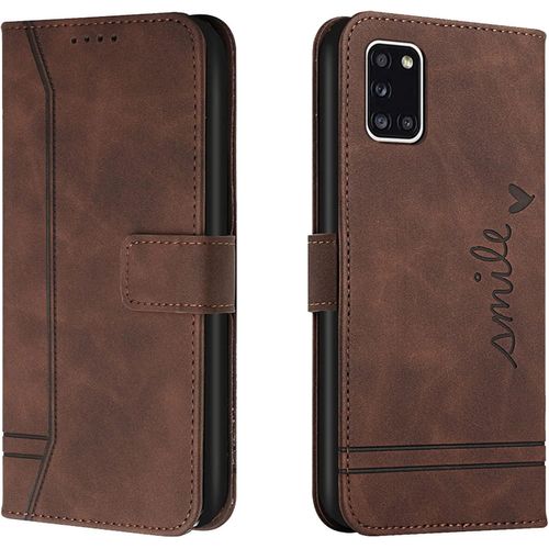 Sjzg-Coque Pour Samsung Galaxy A31, Etui Portefeuille Samsung A31, Protection Etui À Rabat Housse En Cuir Pu Avec Antichoc Tpu [Fermoir Magnétique] Flip Pochette Housse Pour Samsung A31 (Braun)