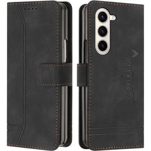 Kal-Coque Pour Samsung Galaxy Z Fold 5, Etui Coque Samsung Z Fold 5, Housse Samsung Z Fold 5, Protection Etui À Rabat Housse En Cuir Pu Avec Antichoc Tpu Fold Housse Pour Samsung Z Fold 5 (Noir)