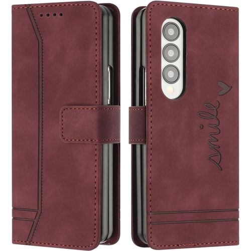SJZG-Coque Pour Samsung Galaxy Z Fold 3, Etui Coque Samsung Z Fold 3, Housse Samsung Z Fold 3, Protection Etui À Rabat Housse En Cuir Pu Avec Antichoc Tpu Fold Housse Pour Samsung Z Fold 3 (Rouge)