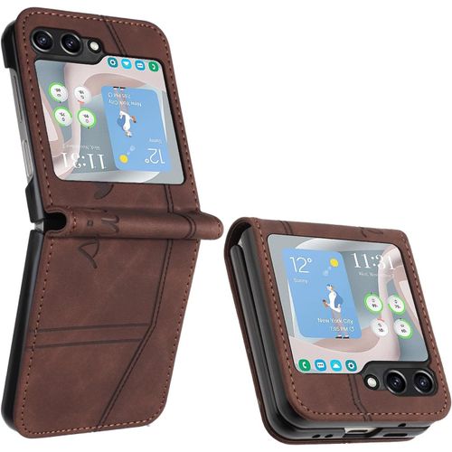 Kal-Coque Pour Samsung Galaxy Z Flip 5, Etui Coque Samsung Z Flip 5, Housse Samsung Z Flip 5, Protection Etui À Rabat Housse En Cuir Pu Avec Antichoc Tpu Flip Housse Pour Samsung Z Flip 5 (Braun)