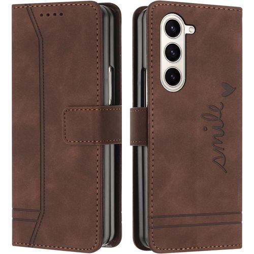 Kal-Coque Pour Samsung Galaxy Z Fold 5, Etui Coque Samsung Z Fold 5, Housse Samsung Z Fold 5, Protection Etui À Rabat Housse En Cuir Pu Avec Antichoc Tpu Fold Housse Pour Samsung Z Fold 5 (Braun)