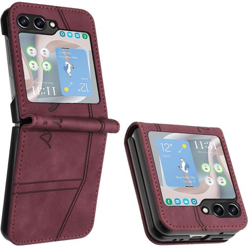 Kal-Coque Pour Samsung Galaxy Z Flip 5, Etui Coque Samsung Z Flip 5, Housse Samsung Z Flip 5, Protection Etui À Rabat Housse En Cuir Pu Avec Antichoc Tpu Flip Housse Pour Samsung Z Flip 5 (Rouge)