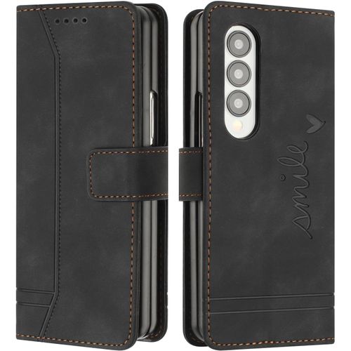 Kal-Coque Pour Samsung Galaxy Z Fold 3, Etui Coque Samsung Z Fold 3, Housse Samsung Z Fold 3, Protection Etui À Rabat Housse En Cuir Pu Avec Antichoc Tpu Fold Housse Pour Samsung Z Fold 3 (Noir)