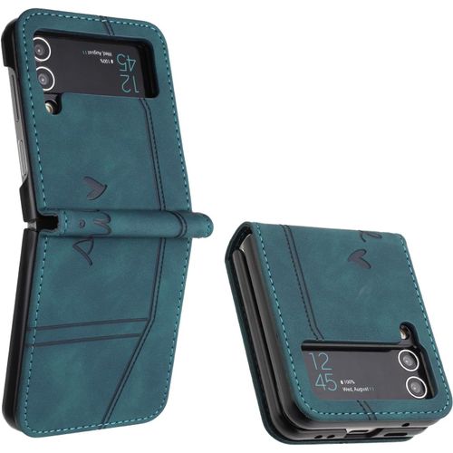 Kal-Coque Pour Samsung Galaxy Z Flip 4, Etui Coque Samsung Z Flip 4, Housse Samsung Z Flip 4, Protection Etui À Rabat Housse En Cuir Pu Avec Antichoc Tpu Flip Housse Pour Samsung Z Flip 4 (Vert)
