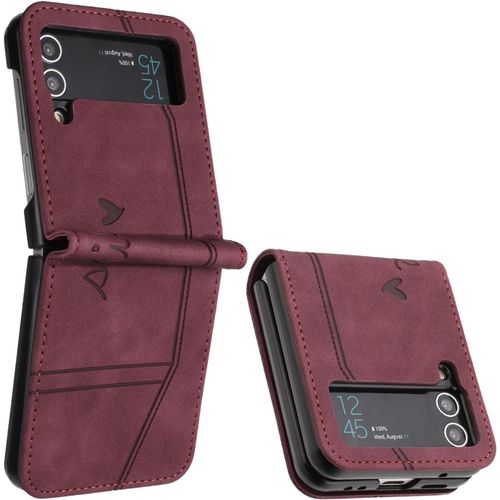 Coque Pour Samsung Galaxy Z Flip 4, Etui Coque Samsung Z Flip 4, Housse Samsung Z Flip 4, Protection Etui À Rabat Housse En Cuir Pu Avec Antichoc Tpu Flip Housse Pour Samsung Z Flip 4 (Rouge)