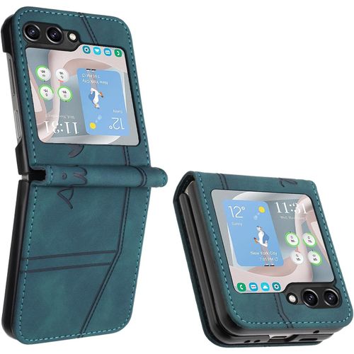 Kal-Coque Pour Samsung Galaxy Z Flip 5, Etui Coque Samsung Z Flip 5, Housse Samsung Z Flip 5, Protection Etui À Rabat Housse En Cuir Pu Avec Antichoc Tpu Flip Housse Pour Samsung Z Flip 5 (Vert)