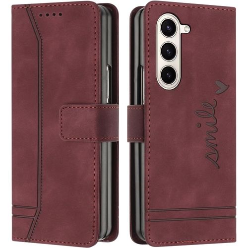 Kal-Coque Pour Samsung Galaxy Z Fold 5, Etui Coque Samsung Z Fold 5, Housse Samsung Z Fold 5, Protection Etui À Rabat Housse En Cuir Pu Avec Antichoc Tpu Fold Housse Pour Samsung Z Fold 5 (Rouge)