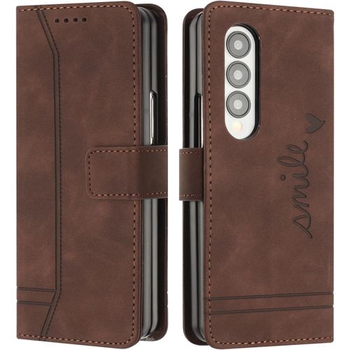 Kal-Coque Pour Samsung Galaxy Z Fold 3, Etui Coque Samsung Z Fold 3, Housse Samsung Z Fold 3, Protection Etui À Rabat Housse En Cuir Pu Avec Antichoc Tpu Fold Housse Pour Samsung Z Fold 3 (Braun)