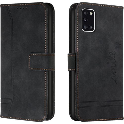 Coque Pour Samsung Galaxy A31, Etui Portefeuille Samsung A31, Protection Etui À Rabat Housse En Cuir Pu Avec Antichoc Tpu [Fermoir Magnétique] Flip Pochette Housse Pour Samsung A31 (Noir)