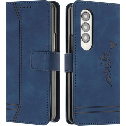 Kal-Coque Pour Samsung Galaxy Z Fold 4, Etui Coque Samsung Z Fold 4, Housse Samsung Z Fold 4, Protection Etui À Rabat Housse En Cuir Pu Avec Antichoc Tpu Fold Housse Pour Samsung Z Fold 4 (Bleu)