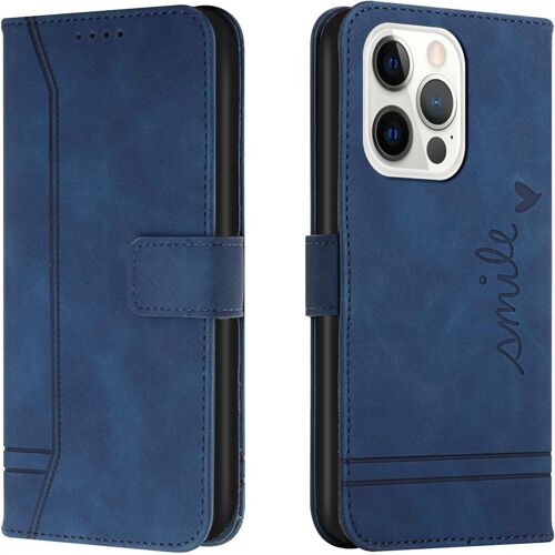 KAL-Coque Pour Iphone 14 Pro Max, Coque Iphone 14 Pro Max, Protection Portefeuille Etui À Rabat Housse En Cuir Pu Avec Tpu Magnétique Flip Pochette Housse Iphone 14 Pro Max (6,7 Pouces) (Bleu)