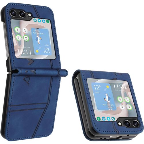 Coque Pour Samsung Galaxy Z Flip 5, Etui Coque Samsung Z Flip 5, Housse Samsung Z Flip 5, Protection Etui À Rabat Housse En Cuir Pu Avec Antichoc Tpu Flip Housse Pour Samsung Z Flip 5 (Bleu)