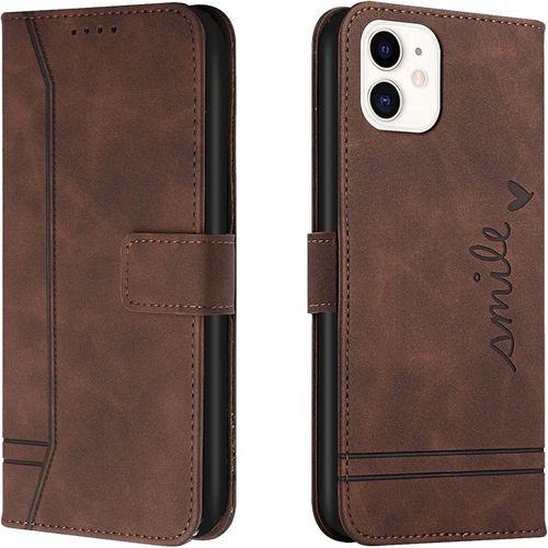 Kal-Coque Pour Iphone 12 Mini, Protection Portefeuille Etui À Rabat Housse Premium En Cuir Pu Avec Antichoc Tpu Fermoir Magnétique Flip Pochette Housse Pour Iphone 12 Mini (5,4 Pouces) (Braun)