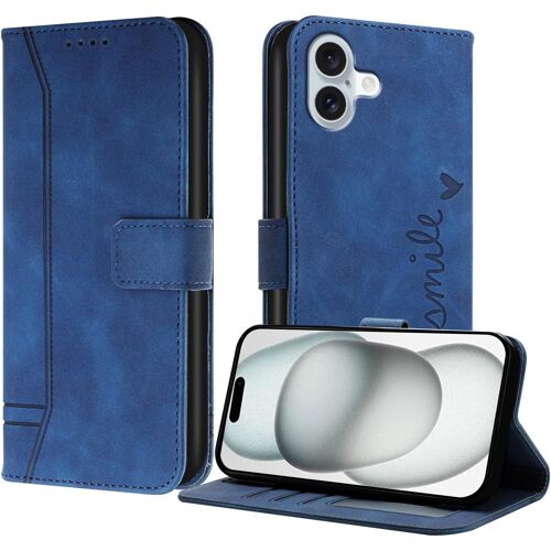 SJZG-Coque Pour Iphone 16 Plus, Etui Portefeuille Iphone 16 Plus, Protection Etui À Rabat Housse En Cuir Pu Avec Antichoc Tpu [Fermoir Magnétique] Flip Housse Pour Iphone 16 Plus (Bleu)