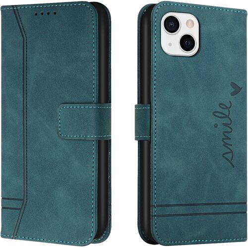 SJZG-Coque Pour Iphone 13, Protection Portefeuille Etui À Rabat Housse Premium En Cuir Pu Avec Antichoc Tpu Fermoir Magnétique Flip Pochette Housse Pour Iphone 13 (6,1 Pouces) (Vert)