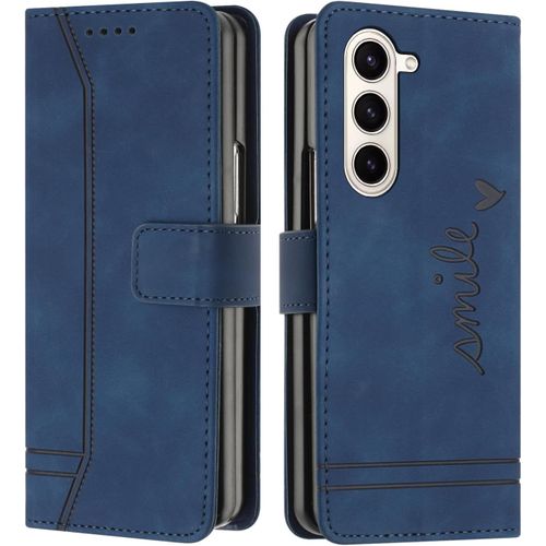 Sjzg-Coque Pour Samsung Galaxy Z Fold 5, Etui Coque Samsung Z Fold 5, Housse Samsung Z Fold 5, Protection Etui À Rabat Housse En Cuir Pu Avec Antichoc Tpu Fold Housse Pour Samsung Z Fold 5 (Bleu)