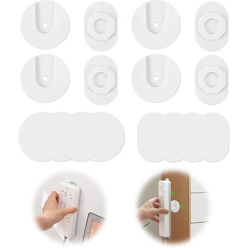 Support Mural Multiprise, 4 Pièces Support de Douille Adhésif sans Poinçon, Fixation de Multiprise Auto-Adhésif, Porte-Douille Adhésif sans Poinçon, pour Organiser Les Prises, Routeur WiFi (Blanc)