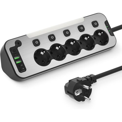 JEXNOVASHOP-Multiprise de Bureau,Prise Multiple avec Interrupteur Individuel,Prise d'angle Surface en Acier Inoxydable,Bloc Electrique Plan de Travail Cuisine,Parafoudre et Surtension,Rallonge Câble