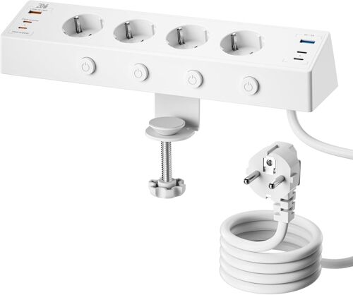Kinglink - Multiprise de bureau USB C 20 W commutable individuellement - 4 prises avec interrupteur - Protection contre les surtensions, câble 2 m - Pour la maison
