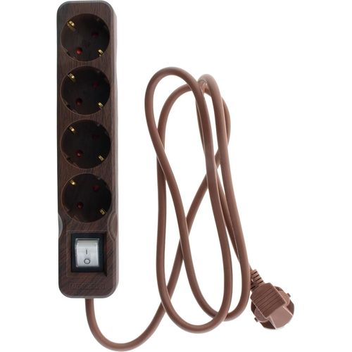 , Multiprise Schuko 4X16A Avec Interrupteur Intégré, Câble Ho5Vvf 3G1Mm² De 1,4M, Couleur Marron, Idéale Pour Bureaux Et Foyers, Sécurité Et Praticité, Design Élégant Et Fonctionnel
